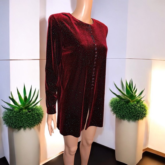 J.B.S. Deep Red Velvety Glittering Tunic - Picture 2 of 14